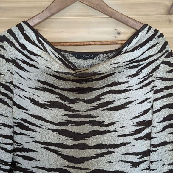Ming Wang Sweater Dress Petite Small Cowl Neck Brown Animal Print - Picture 2 of 10